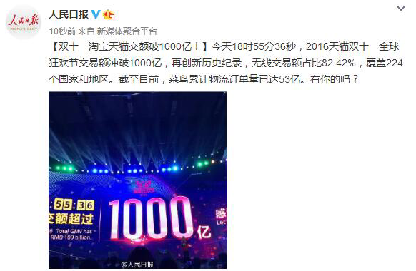 2016天猫双十一成交数据直播(实时更新) 2016天猫双十一成交数据直播(实时更新)
